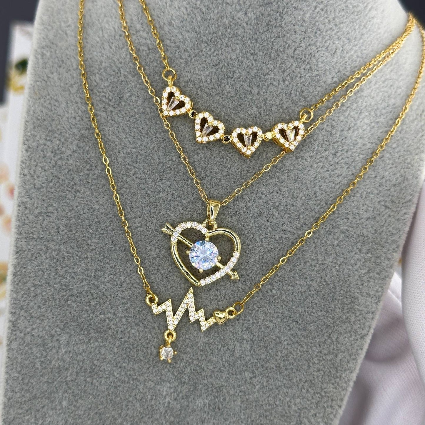 18K GOLD PLATED STAINLESS STEEL HEARTS NECKLACE - 87357-0