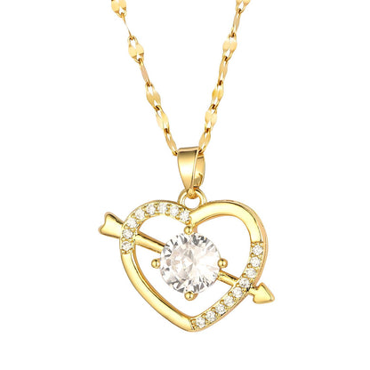 18K GOLD PLATED STAINLESS STEEL HEARTS NECKLACE - 87357-0